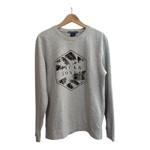 Jack & Jones Graphic Sweatshirt Mens Large‎ Gray Long Sleeve Crew Neck Pullover
